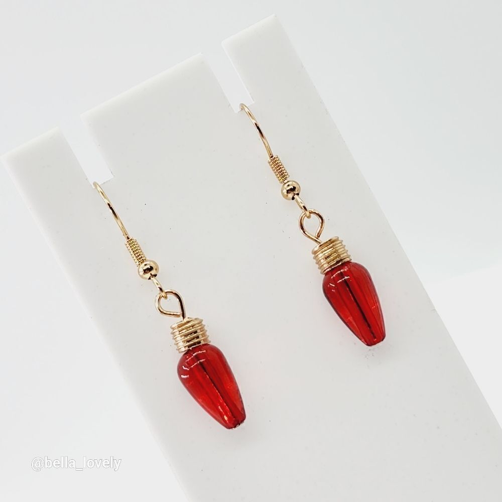 Cute Christmas Tree Light Drop Dangle Gold Toned Earrings Gift